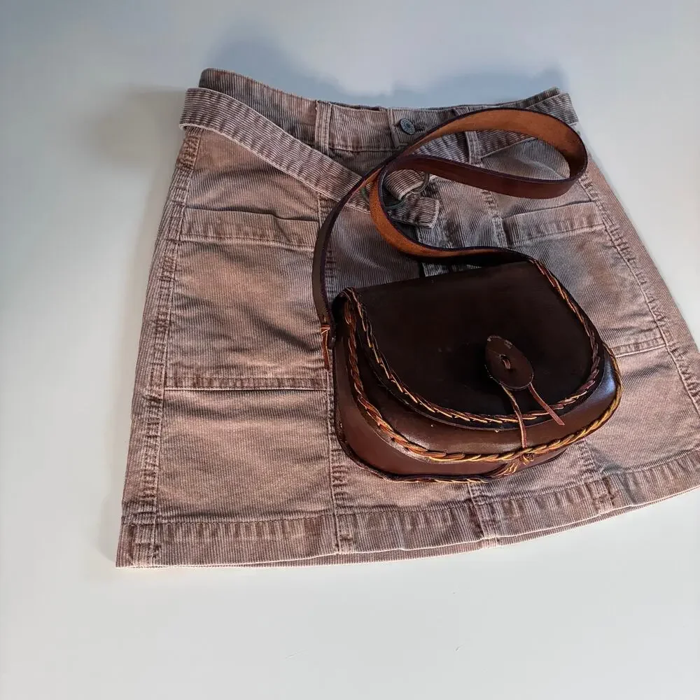Vintage Handmade Brown Leather Saddle Bag Crossbody | Boho Western Artisan Purse - Picture 12 of 16